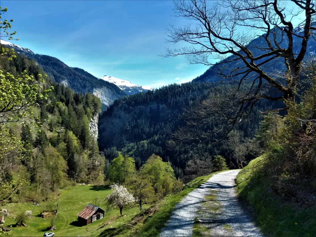 Unterhalb der Burg Hohenrätien über Thusis am Eingang der Viamala Schlucht, auf dem Wanderweg zum Traversinasteg