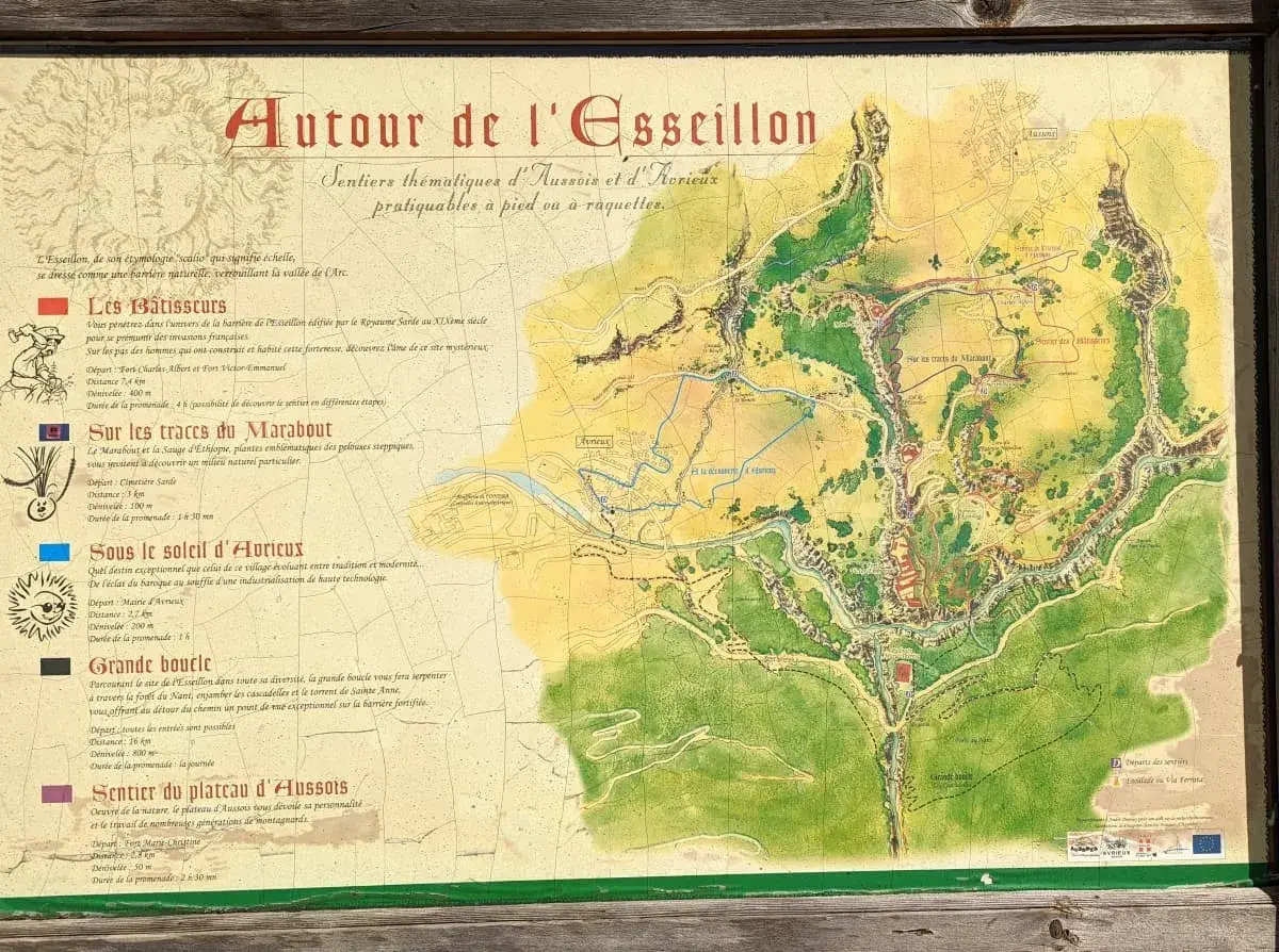 Übersicht der Wanderwege rund um die Forts von L'Esseillon