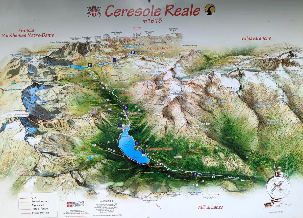 Übersichtskarte Ceresole Reale und Zugänge zum Gran Paradiso Nationalpark