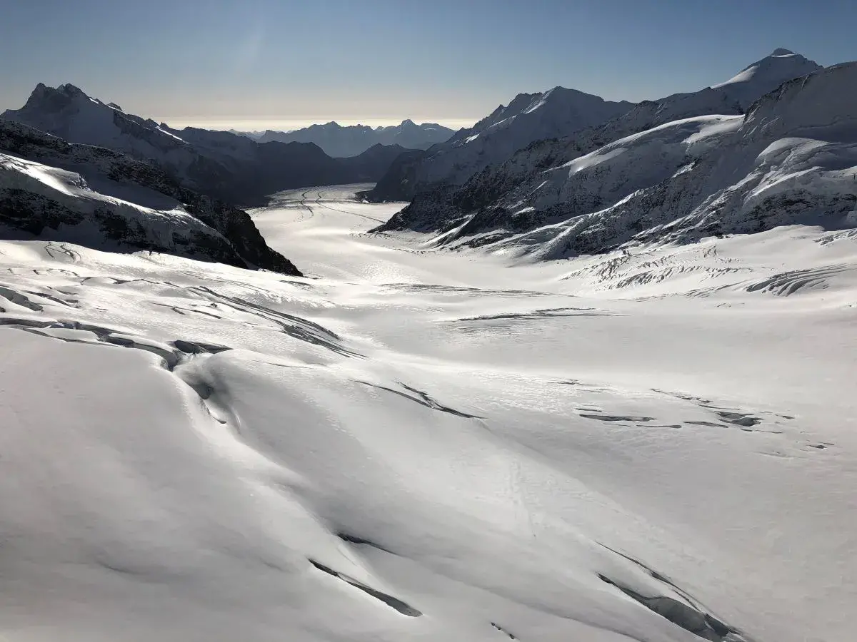 Blick vom Jungfraujoch auf den Aletschgletscher, ein super schweizer Ausflugsziel im Winter