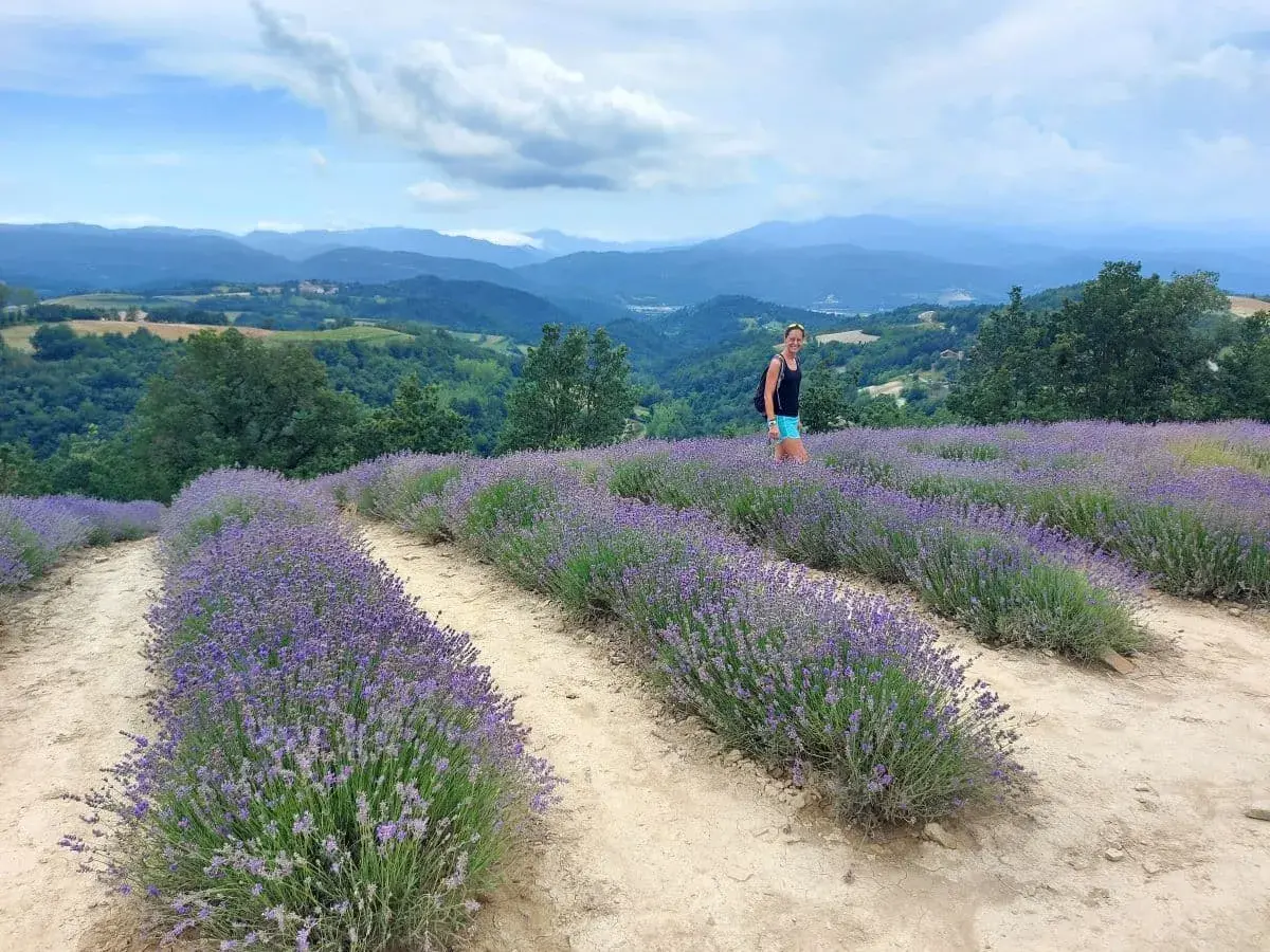 Linda steht in einem blühenden Lavendelfeld in der Provence