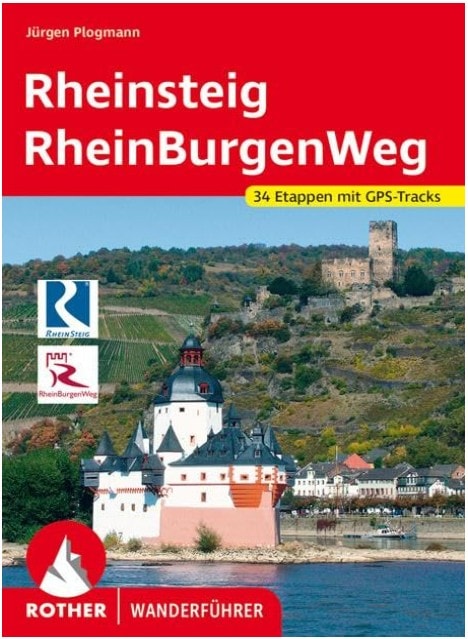 Rother Wanderführer vom Rheinburgenweg, der Rheinsteig Alternative auf der anderen Flussseite.
